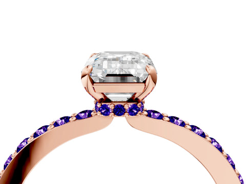 Rose gold Emerald Cut Diamond Pavé Engagement Ring with Round with Tanzanite side stone Accents and Prong Setting_4