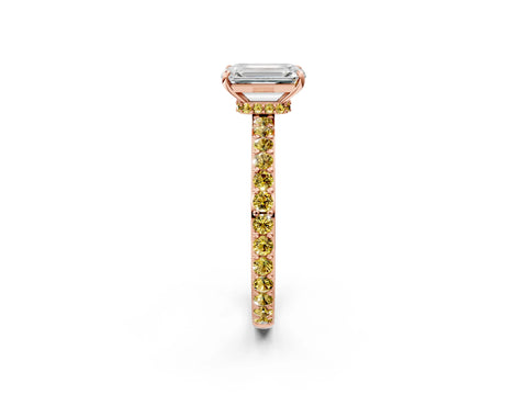 Rose gold Emerald Cut Diamond Pavé Engagement Ring with Round with Yellow Sapphire side stone Accents and Prong Setting_2
