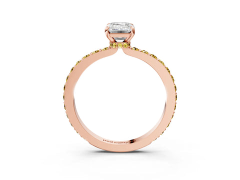 Rose gold Emerald Cut Diamond Pavé Engagement Ring with Round with Yellow Sapphire side stone Accents and Prong Setting_3