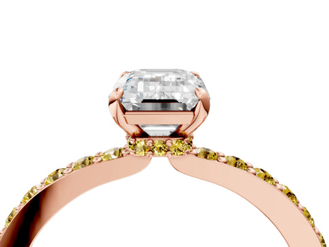 Rose gold Emerald Cut Diamond Pavé Engagement Ring with Round with Yellow Sapphire side stone Accents and Prong Setting_4