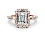 Rose gold Emerald Cut Diamond Pavé Halo Ring with Four-Prong Setting_38