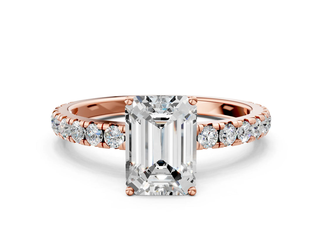 Rose gold Emerald Cut Diamond Pavé Solitaire Engagement Ring with Four-Prong Setting_95