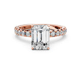 Rose gold Emerald Cut Diamond Pavé Solitaire Ring with Round Band and Prong Setting_20