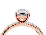 Rose gold Emerald Cut Diamond Pavé Solitaire Ring with Round Band and Prong Setting_24