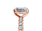 Rose gold Emerald Cut Diamond Pavé Solitaire Ring with Round Band and Prong Setting_25