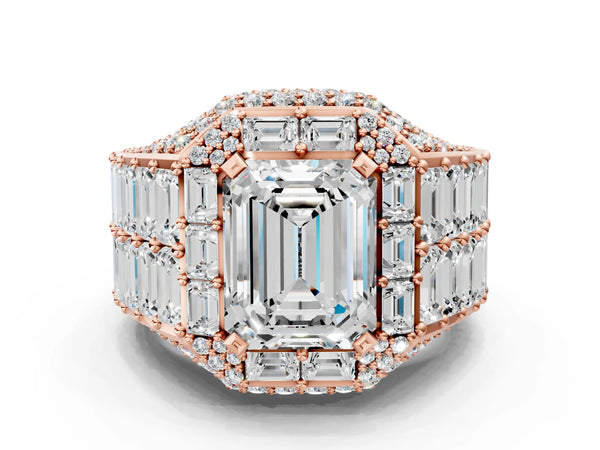 Rose gold Emerald Cut Diamond Pavé Statement Mens Ring with Baguette Accents