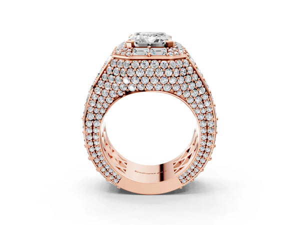 Rose gold Emerald Cut Diamond Pavé Statement Mens Ring with Baguette Accents