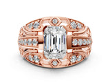 Rose gold Emerald Cut Diamond Pave Art Deco Split Shank Ring with Four-Prong Setting_13