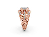 Rose gold Emerald Cut Diamond Pave Art Deco Split Shank Ring with Four-Prong Setting_15