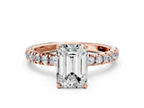 Rose gold Emerald Cut Diamond Pave Band Solitaire Ring with Four-Prong Setting_137