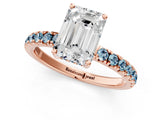 Rose gold Emerald Cut Diamond Pave Band Solitaire Ring with Round with Aquamarine side stone and Prong Setting_13