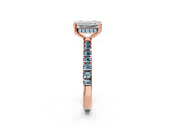 Rose gold Emerald Cut Diamond Pave Band Solitaire Ring with Round with Aquamarine side stone and Prong Setting_14