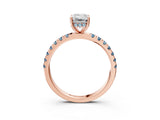 Rose gold Emerald Cut Diamond Pave Band Solitaire Ring with Round with Aquamarine side stone and Prong Setting_15