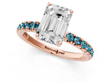 Rose gold Emerald Cut Diamond Pave Band Solitaire Ring with Round with Blue Topaz side stone and Prong Setting_13
