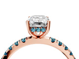 Rose gold Emerald Cut Diamond Pave Band Solitaire Ring with Round with Blue Topaz side stone and Prong Setting_16