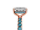 Rose gold Emerald Cut Diamond Pave Band Solitaire Ring with Round with Blue Topaz side stone and Prong Setting_17