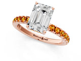 Rose gold Emerald Cut Diamond Pave Band Solitaire Ring with Round with Citrine side stone and Prong Setting_1