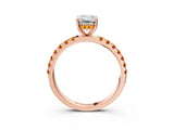 Rose gold Emerald Cut Diamond Pave Band Solitaire Ring with Round with Citrine side stone and Prong Setting_3