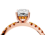Rose gold Emerald Cut Diamond Pave Band Solitaire Ring with Round with Citrine side stone and Prong Setting_4