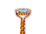 Rose gold Emerald Cut Diamond Pave Band Solitaire Ring with Round with Citrine side stone and Prong Setting_5