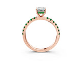 Rose gold Emerald Cut Diamond Pave Band Solitaire Ring with Round with Emerald side stone and Prong Setting_3