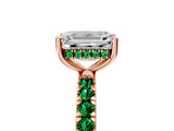 Rose gold Emerald Cut Diamond Pave Band Solitaire Ring with Round with Emerald side stone and Prong Setting_5