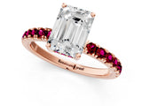 Rose gold Emerald Cut Diamond Pave Band Solitaire Ring with Round with Garnet side stone and Prong Setting_13