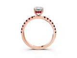 Rose gold Emerald Cut Diamond Pave Band Solitaire Ring with Round with Garnet side stone and Prong Setting_15