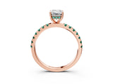 Rose gold Emerald Cut Diamond Pave Band Solitaire Ring with Round with Green Sapphire side stone and Prong Setting_27