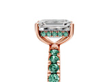 Rose gold Emerald Cut Diamond Pave Band Solitaire Ring with Round with Green Sapphire side stone and Prong Setting_29
