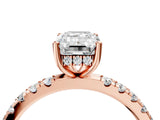 Rose gold Emerald Cut Diamond Pave Band Solitaire Ring with Round with Moissanite side stone and Prong Setting_28
