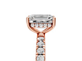 Rose gold Emerald Cut Diamond Pave Band Solitaire Ring with Round with Moissanite side stone and Prong Setting_29