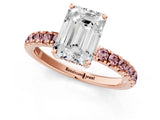 Rose gold Emerald Cut Diamond Pave Band Solitaire Ring with Round with Morganite side stone and Prong Setting_13