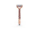 Rose gold Emerald Cut Diamond Pave Band Solitaire Ring with Round with Morganite side stone and Prong Setting_14