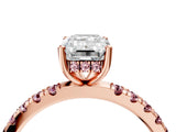 Rose gold Emerald Cut Diamond Pave Band Solitaire Ring with Round with Morganite side stone and Prong Setting_16