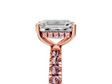 Rose gold Emerald Cut Diamond Pave Band Solitaire Ring with Round with Morganite side stone and Prong Setting_17