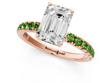 Rose gold Emerald Cut Diamond Pave Band Solitaire Ring with Round with Peridot side stone and Prong Setting_1