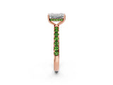 Rose gold Emerald Cut Diamond Pave Band Solitaire Ring with Round with Peridot side stone and Prong Setting_2