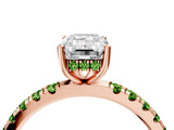 Rose gold Emerald Cut Diamond Pave Band Solitaire Ring with Round with Peridot side stone and Prong Setting_4