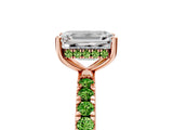 Rose gold Emerald Cut Diamond Pave Band Solitaire Ring with Round with Peridot side stone and Prong Setting_5