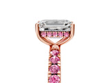 Rose gold Emerald Cut Diamond Pave Band Solitaire Ring with Round with Pink Sapphire side stone and Prong Setting_17