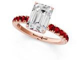 Rose gold Emerald Cut Diamond Pave Band Solitaire Ring with Round with Ruby side stone and Prong Setting_13