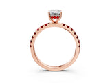Rose gold Emerald Cut Diamond Pave Band Solitaire Ring with Round with Ruby side stone and Prong Setting_15