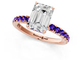 Rose gold Emerald Cut Diamond Pave Band Solitaire Ring with Round with Tanzanite side stone and Prong Setting_1