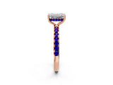 Rose gold Emerald Cut Diamond Pave Band Solitaire Ring with Round with Tanzanite side stone and Prong Setting_2