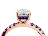 Rose gold Emerald Cut Diamond Pave Band Solitaire Ring with Round with Tanzanite side stone and Prong Setting_4