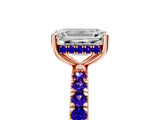 Rose gold Emerald Cut Diamond Pave Band Solitaire Ring with Round with Tanzanite side stone and Prong Setting_5