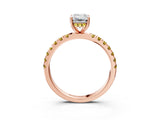Rose gold Emerald Cut Diamond Pave Band Solitaire Ring with Round with Yellow Sapphire side stone and Prong Setting_15