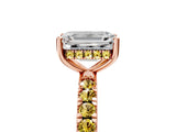 Rose gold Emerald Cut Diamond Pave Band Solitaire Ring with Round with Yellow Sapphire side stone and Prong Setting_17