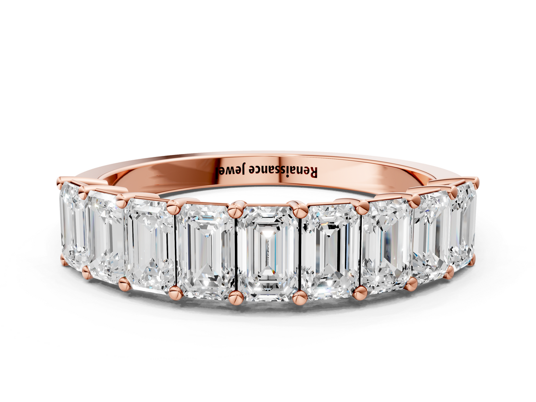 Rose gold Emerald Cut Diamond Prong Set Eternity Band_104